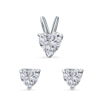 Heart Shape Jewelry Set Pendant Earring Simulated Cubic Zirconia 925 Sterling Silver